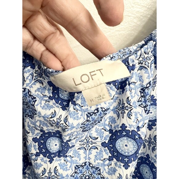 Loft Tiled Strappy Flounce Maxi Dress Linen Boho Blue Women's Medium Tiered - Picture 4 of 8